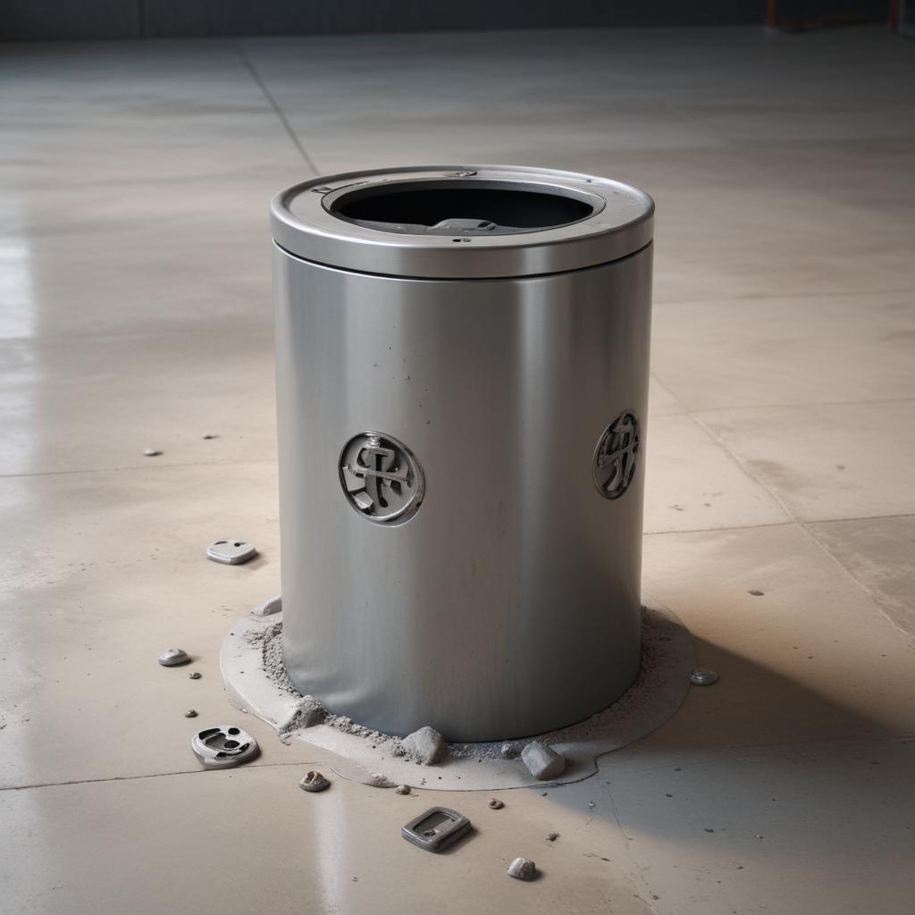 Металлическая напольная урна с четырьмя отверстиями для анкеров: характеристики и монтаж